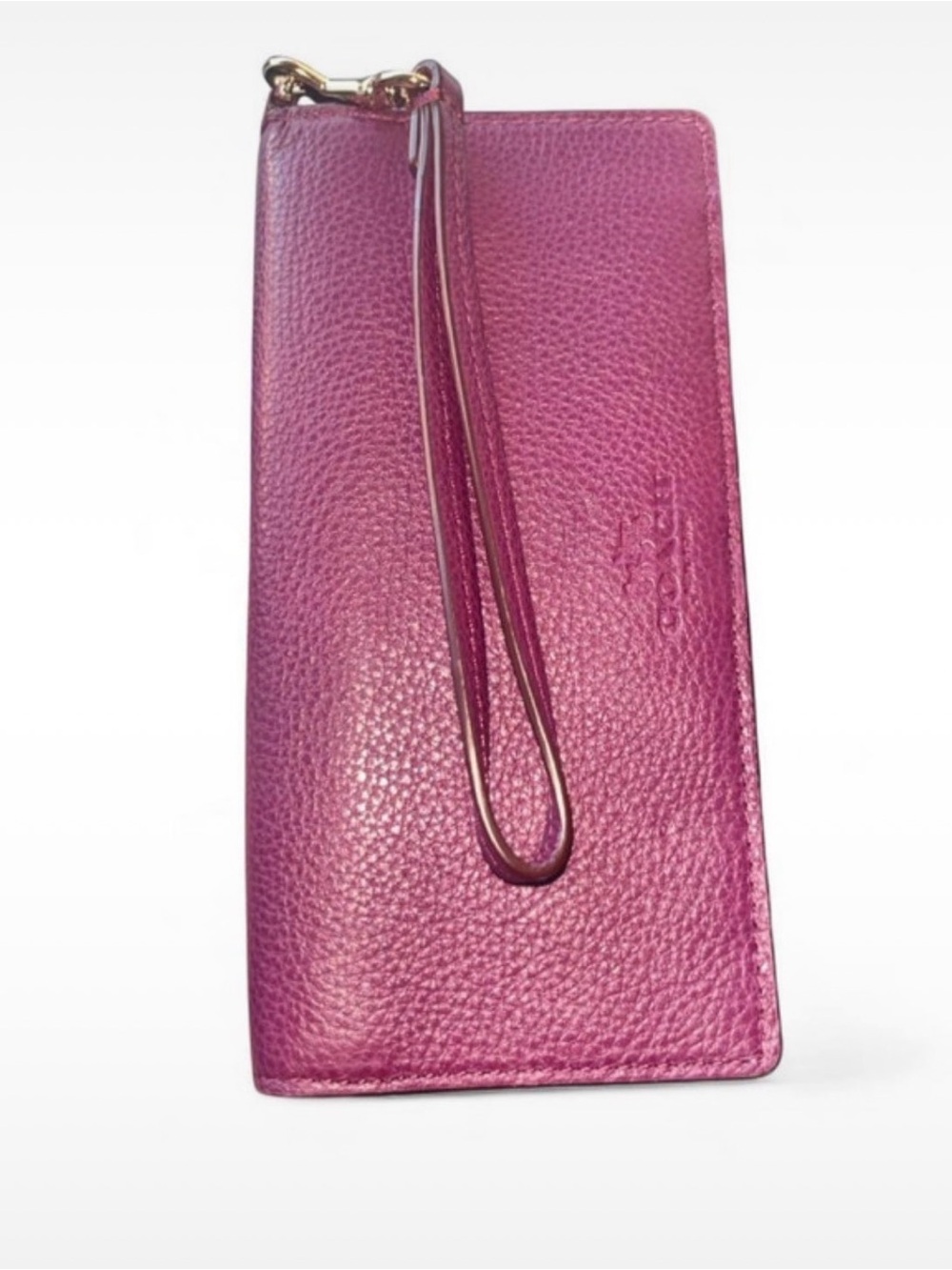 Coach Plum Purple Pebbled Leather Wallet Wristlet Coin Zipper